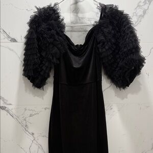 Zara Black Mini Dress with Ruffled Sleeves